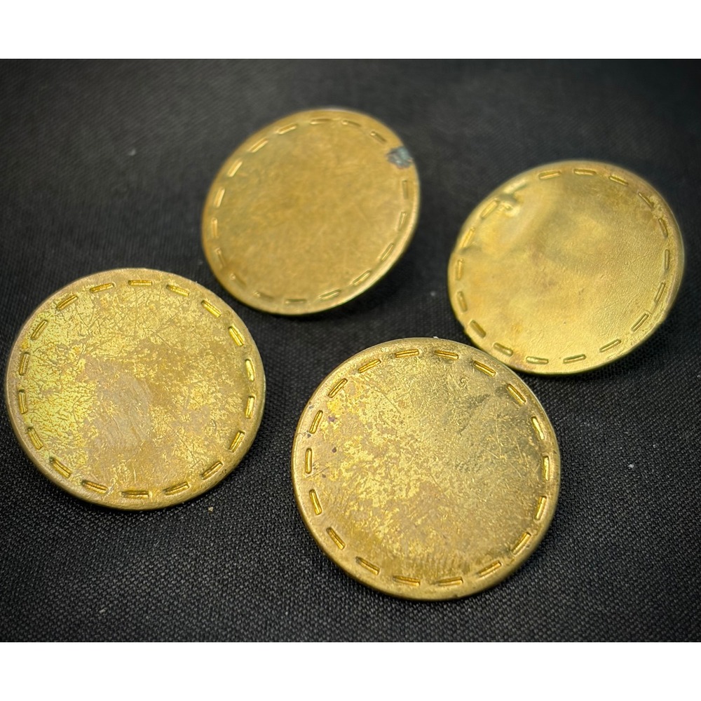 Lot 4 Antique Early 19th C Flat Brass Buttons Dashed Border Wire Shank 1820s